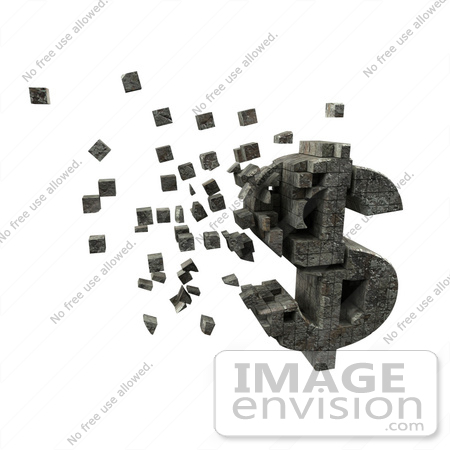 #43556 Royalty-Free (RF) Illustration of a 3d Dollar Sign Made Of Stone Blocks, Particles Floating - Version 2 by Julos