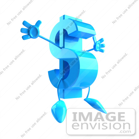 #43559 Royalty-Free (RF) Illustration of a Jumping 3d Blue Dollar Sign Mascot With Arms And Legs by Julos