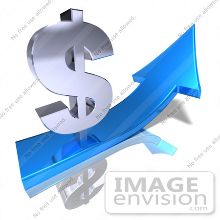#43563 Royalty-Free (RF) Illustration of a 3d Silver Dollar Sign On Top Of A Blue Arrow - Version 1 by Julos