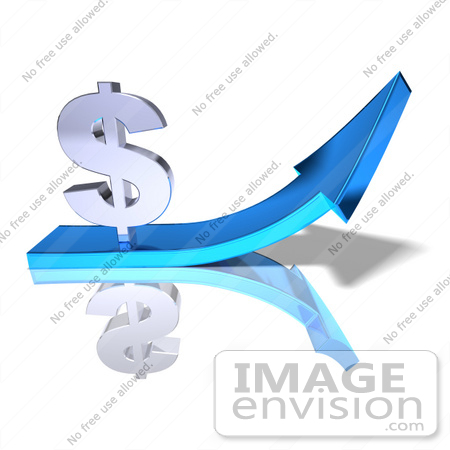 #43565 Royalty-Free (RF) Illustration of a 3d Silver Dollar Sign On Top Of A Blue Arrow - Version 2 by Julos