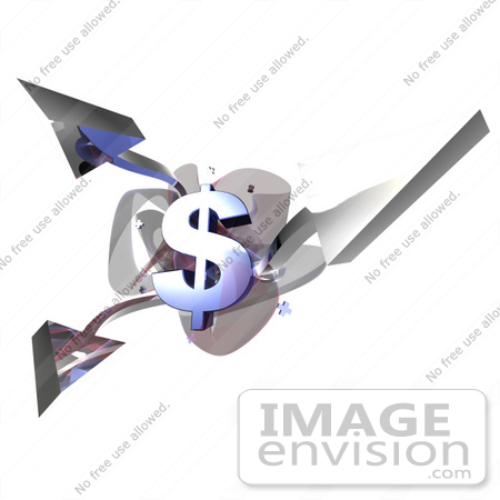 #43566 Royalty-Free (RF) Illustration of a 3d Dollar Symbols With Three Branching Arrows - Version 2 by Julos