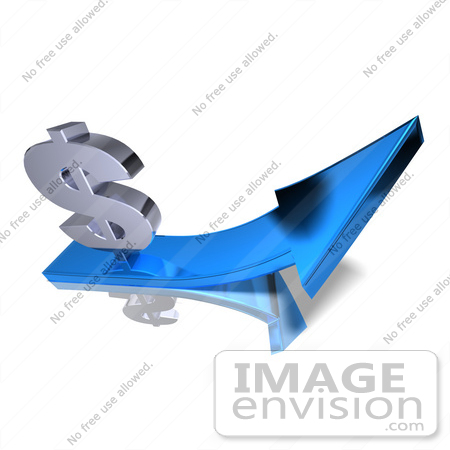 #43571 Royalty-Free (RF) Illustration of a 3d Silver Dollar Sign On Top Of A Blue Arrow - Version 3 by Julos