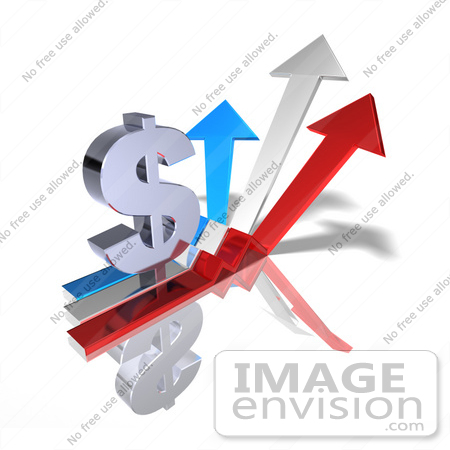 #43574 Royalty-Free (RF) Illustration of a 3d Dollar Sign On Three Increase Arrows - Version 1 by Julos