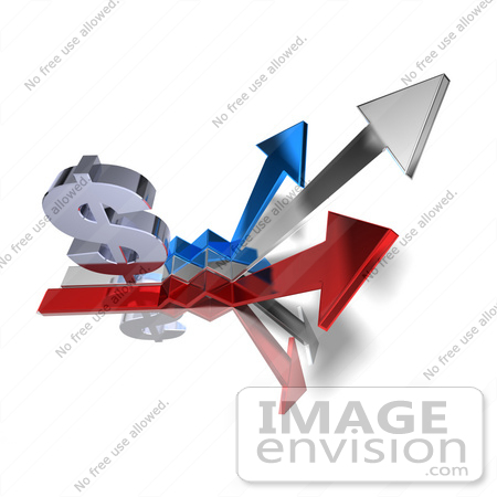 #43576 Royalty-Free (RF) Illustration of a 3d Dollar Sign On Three Increase Arrows - Version 3 by Julos