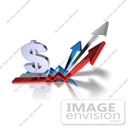 #43579 Royalty-Free (RF) Illustration of a 3d Dollar Sign On Three Increase Arrows - Version 2 by Julos