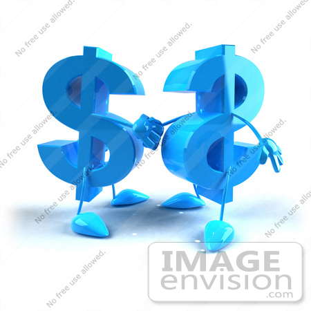 #43586 Royalty-Free (RF) Illustration of Two Blue 3d Dollar Symbols Shaking Hands by Julos