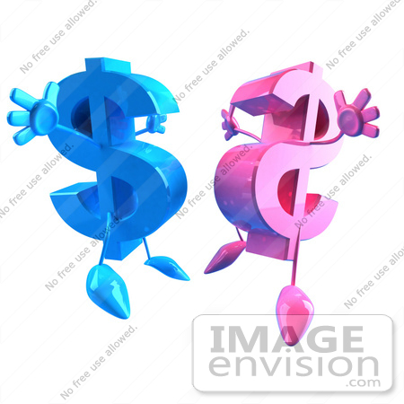 #43588 Royalty-Free (RF) Illustration of Two 3d Pink And Blue Dollar Symbols Jumping by Julos