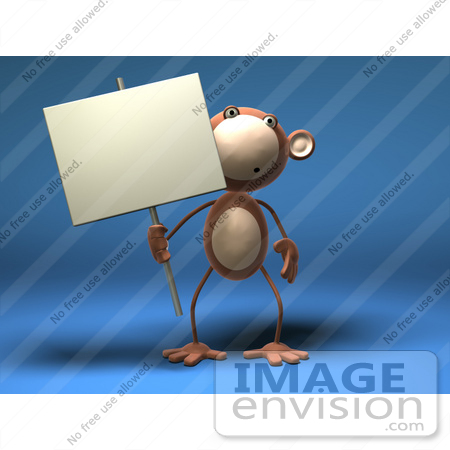 #43598 Royalty-Free (RF) Illustration of a 3d Monkey Mascot Holding A Sign On A Post - Version 3 by Julos