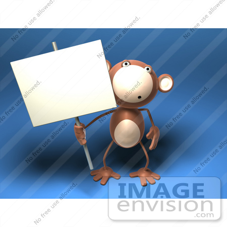 #43601 Royalty-Free (RF) Illustration of a 3d Monkey Mascot Holding A Sign On A Post - Version 1 by Julos