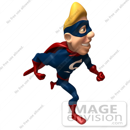 #43623 Royalty-Free (RF) Cartoon Illustration of a Smiling Blond 3d Superhero Mascot Running Right by Julos
