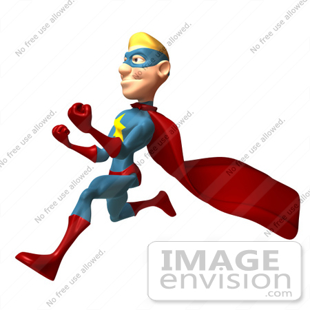 #43624 Royalty-Free (RF) Cartoon Illustration of a Protective 3d Superhero Mascot Running Forward With His Hands Balled In Fists by Julos
