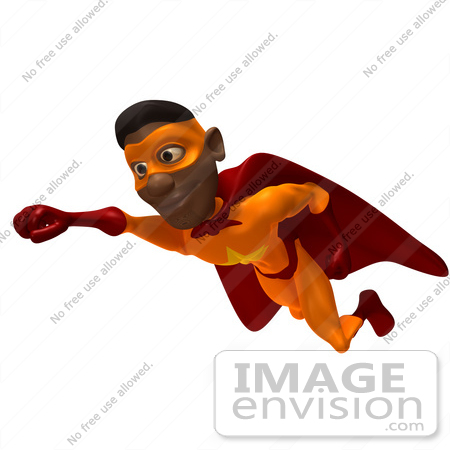 #43628 Royalty-Free (RF) Cartoon Illustration of a Flying Black Male 3d Superhero Mascot With One Fist Forward by Julos