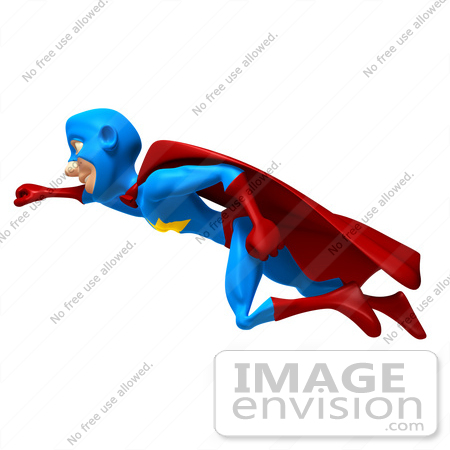 #43634 Royalty-Free (RF) Cartoon Illustration of a Male 3d Superhero Mascot Smiling And Flying Left by Julos