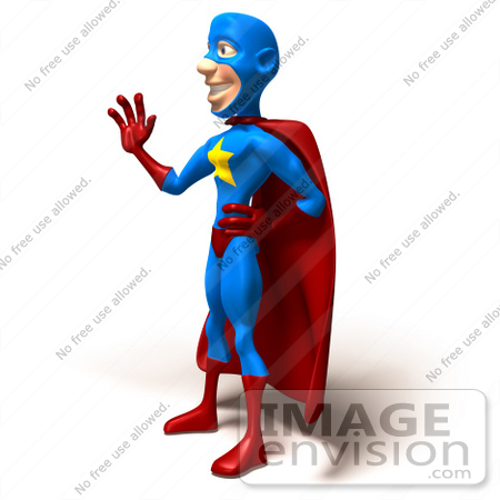 #43635 Royalty-Free (RF) Cartoon Illustration of a Friendly 3d Superhero Mascot Standing And Waving by Julos