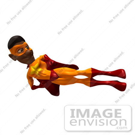 #43636 Royalty-Free (RF) Cartoon Illustration of a Protective Black Male 3d Superhero Mascot Suspended In A Side Kick by Julos
