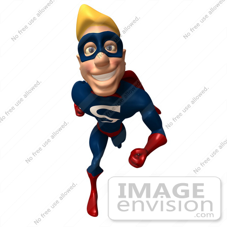 #43637 Royalty-Free (RF) Cartoon Illustration of a Friendly Blond Male 3d Superhero Mascot Running Forward by Julos