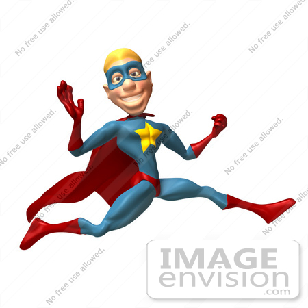 #43638 Royalty-Free (RF) Cartoon Illustration of a Male 3d Superhero Mascot Leaping Past And Waving by Julos