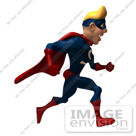 #43640 Royalty-Free (RF) Cartoon Illustration of a Blond 3d Superhero Mascot Running Right by Julos