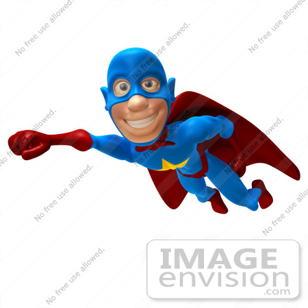 #43643 Royalty-Free (RF) Cartoon Illustration of a Friendly 3d Superhero Mascot Smiling And Flying Past by Julos