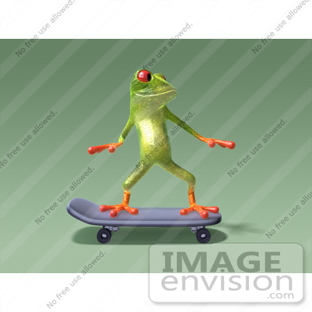 #43648 Royalty-Free (RF) Cartoon Illustration of a 3d Green Tree Frog Character Skateboarding - Pose 6 by Julos