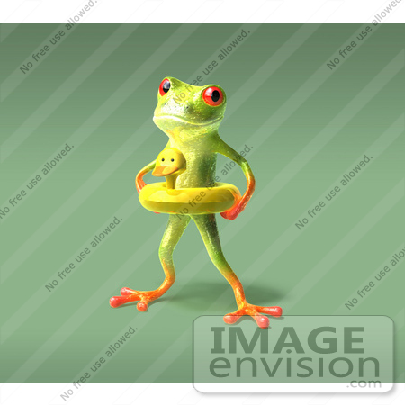#43649 Royalty-Free (RF) Cartoon Illustration of a 3d Green Tree Frog Character Wearing A Ducky Inner Tube - Pose 5 by Julos