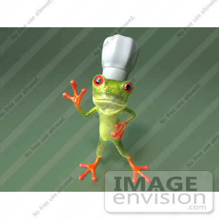 #43650 Royalty-Free (RF) Cartoon Illustration of a 3d Green Tree Frog Character Chef Wearing A Hat - Pose 8 by Julos