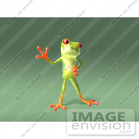 #43651 Royalty-Free (RF) Cartoon Illustration of a 3d Green Tree Frog Character Waving - Pose 5 by Julos