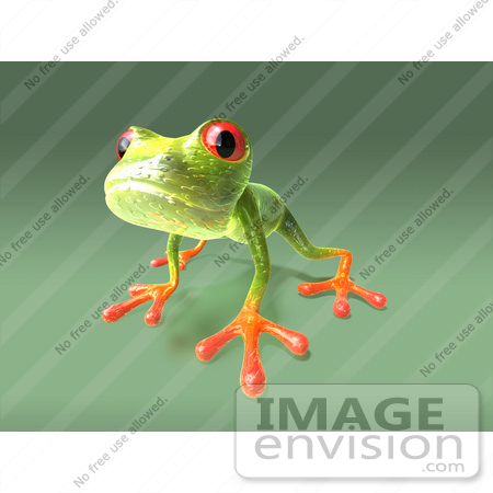 #43654 Royalty-Free (RF) Cartoon Illustration of a 3d Green Tree Frog Character Looking Curiously At The Viewer by Julos