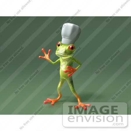 #43655 Royalty-Free (RF) Cartoon Illustration of a 3d Green Tree Frog Character Chef Wearing A Hat - Pose 6 by Julos