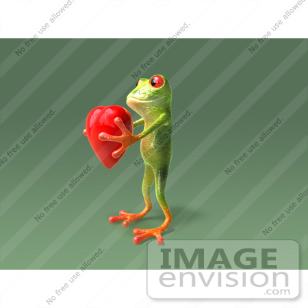 #43656 Royalty-Free (RF) Cartoon Illustration of a 3d Green Tree Frog Character Holding A Love Heart - Pose 7 by Julos