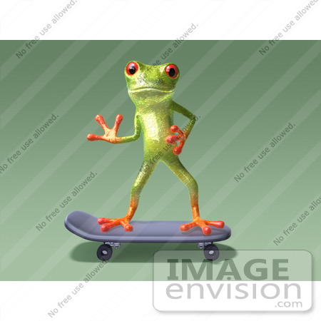 #43657 Royalty-Free (RF) Cartoon Illustration of a 3d Green Tree Frog Character Skateboarding - Pose 7 by Julos