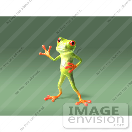 #43658 Royalty-Free (RF) Cartoon Illustration of a 3d Green Tree Frog Character Waving - Pose 6 by Julos