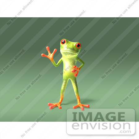 #43660 Royalty-Free (RF) Cartoon Illustration of a 3d Green Tree Frog Character Waving - Pose 4 by Julos
