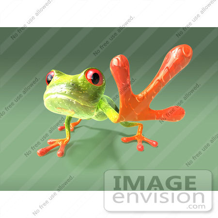 #43661 Royalty-Free (RF) Cartoon Illustration of a 3d Green Tree Frog Character Reaching Outwards With His Foot - Version 1 by Julos