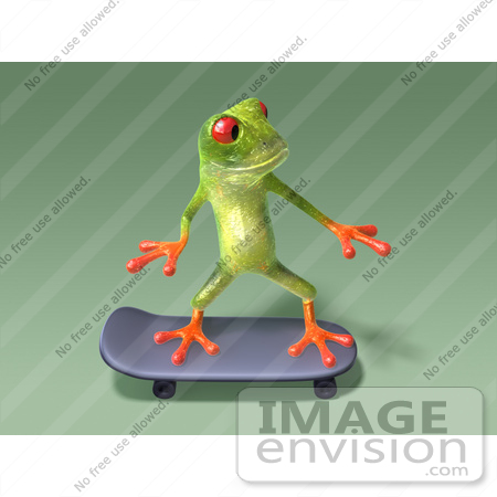 #43662 Royalty-Free (RF) Cartoon Illustration of a 3d Green Tree Frog Character Skateboarding - Pose 10 by Julos