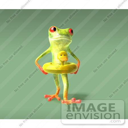 #43664 Royalty-Free (RF) Cartoon Illustration of a 3d Green Tree Frog Character Wearing A Ducky Inner Tube - Pose 7 by Julos