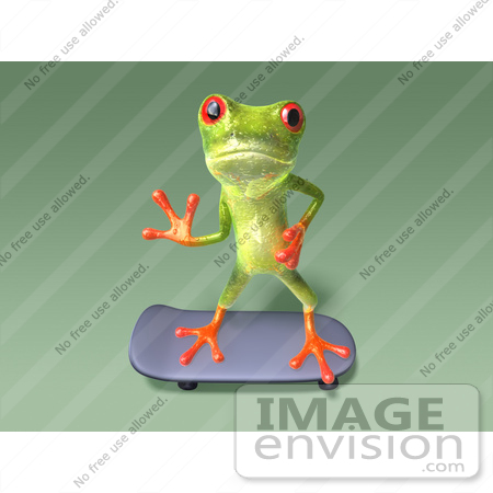 #43665 Royalty-Free (RF) Cartoon Illustration of a 3d Green Tree Frog Character Skateboarding - Pose 8 by Julos