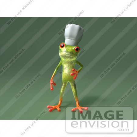 #43666 Royalty-Free (RF) Cartoon Illustration of a 3d Green Tree Frog Character Chef Wearing A Hat - Pose 5 by Julos
