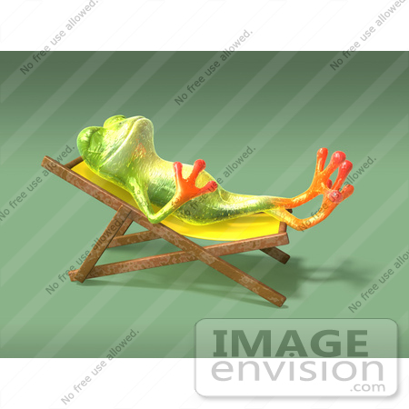 #43667 Royalty-Free (RF) Cartoon Illustration of a 3d Green Tree Frog Character Sun Bathing - Pose 4 by Julos
