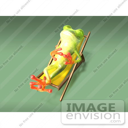 #43668 Royalty-Free (RF) Cartoon Illustration of a 3d Green Tree Frog Character Sun Bathing - Pose 6 by Julos