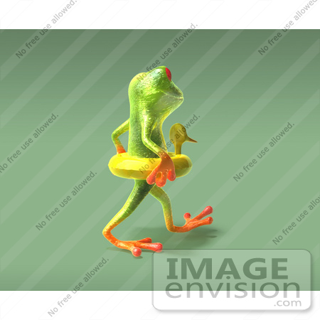 #43669 Royalty-Free (RF) Cartoon Illustration of a 3d Green Tree Frog Character Wearing A Ducky Inner Tube - Pose 8 by Julos