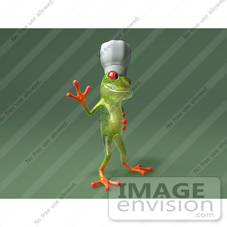 #43670 Royalty-Free (RF) Cartoon Illustration of a 3d Green Tree Frog Character Chef Wearing A Hat - Pose 7 by Julos