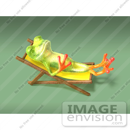 #43671 Royalty-Free (RF) Cartoon Illustration of a 3d Green Tree Frog Character Sun Bathing - Pose 5 by Julos