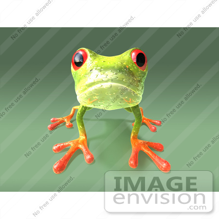 #43673 Royalty-Free (RF) Cartoon Illustration of a 3d Green Tree Frog Character On All Fours, Looking Forward - Version 1 by Julos