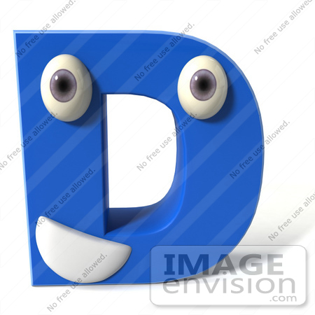 #43674 Royalty-Free (RF) Illustration of a 3d Blue Alphabet Letter D Character With Eyes And A Mouth by Julos