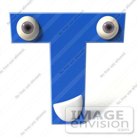 #43675 Royalty-Free (RF) Illustration of a 3d Blue Alphabet Letter T Character With Eyes And A Mouth by Julos