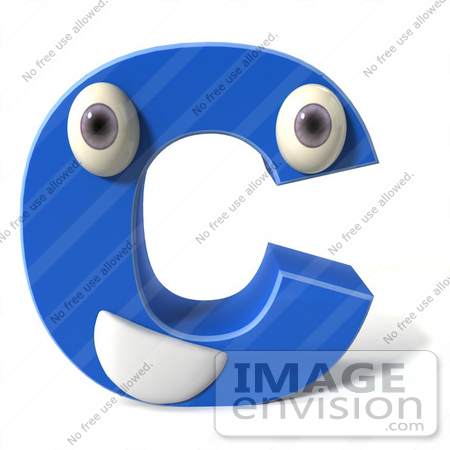 #43680 Royalty-Free (RF) Illustration of a 3d Blue Alphabet Letter C Character With Eyes And A Mouth by Julos