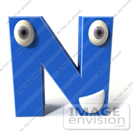 #43681 Royalty-Free (RF) Illustration of a 3d Blue Alphabet Letter N Character With Eyes And A Mouth by Julos