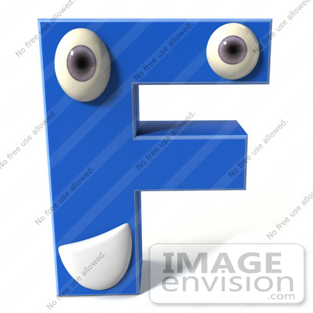 #43685 Royalty-Free (RF) Illustration of a 3d Blue Alphabet Letter F Character With Eyes And A Mouth by Julos