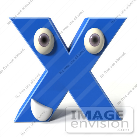 #43688 Royalty-Free (RF) Illustration of a 3d Blue Alphabet Letter X Character With Eyes And A Mouth by Julos